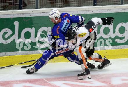 EBEL. Eishockey Bundesliga. EC VSV gegen DEC Dornbirn Bulldogs. Adis Alagic,  (VSV), Juuso Eemeli Pulli  (Dornbirn). Villach, am 24.2.2019.
Foto: Kuess 


---
pressefotos, pressefotografie, kuess, qs, qspictures, sport, bild, bilder, bilddatenbank