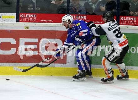 EBEL. Eishockey Bundesliga. EC VSV gegen DEC Dornbirn Bulldogs.  Johann Lars Olof Eriksson,  (VSV), Brian Connelly (Dornbirn). Villach, am 24.2.2019.
Foto: Kuess 


---
pressefotos, pressefotografie, kuess, qs, qspictures, sport, bild, bilder, bilddatenbank