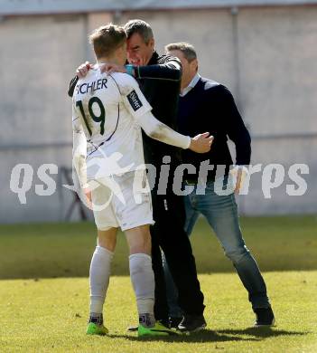 Fussball. 2. Liga. âSK Austria Klagenfurt gegen FC Blau Weiss Linz.  Torjubel Benedikt Pichler, Trainer Robert Micheu (Klagenfurt). Klagenfurt, 3.3.2019.
Foto: Kuess
---
pressefotos, pressefotografie, kuess, qs, qspictures, sport, bild, bilder, bilddatenbank