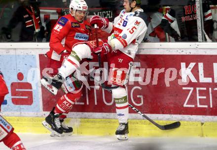 EBEL. Eishockey Bundesliga. KAC gegen	HCB Suedtirol Alperia. Clemens Unterweger (KAC), Viktor Schweitzer (Bozen). Klagenfurt, am 17.3.2019.
Foto: Kuess

---
pressefotos, pressefotografie, kuess, qs, qspictures, sport, bild, bilder, bilddatenbank