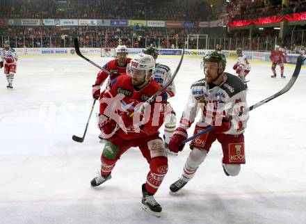 EBEL. Eishockey Bundesliga. KAC gegen	HCB Suedtirol Alperia.  Marcel Witting,  (KAC), Markus Nordlund (Bozen). Klagenfurt, am 22.3.2019.
Foto: Kuess

---
pressefotos, pressefotografie, kuess, qs, qspictures, sport, bild, bilder, bilddatenbank