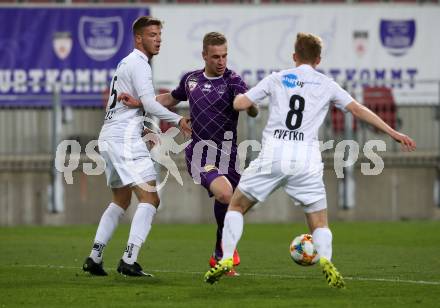 Fussball. 2. Liga. âSK Austria Klagenfurt gegen FC Juniors OOE. Florian Jaritz,  (Klagenfurt), Nemanja Celic, Christopher Cvetko (FC Juniors OOE). Klagenfurt, 29.3.2019.
Foto: Kuess
---
pressefotos, pressefotografie, kuess, qs, qspictures, sport, bild, bilder, bilddatenbank