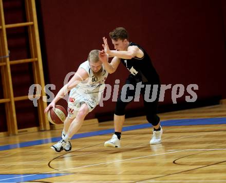 Basketball 2. Bundesliga. Play-Offs 2. Runde. Woerthersee Piraten gegen BK Mattersburg Rocks.  Lukas Simoner (Woerthersee Piraten), Claudio Vancura (Mattersburg). Klagenfurt, am 29.3.2019.
Foto: Kuess
---
pressefotos, pressefotografie, kuess, qs, qspictures, sport, bild, bilder, bilddatenbank