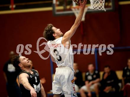 Basketball 2. Bundesliga. Play-Offs 2. Runde. Woerthersee Piraten gegen BK Mattersburg Rocks.  Andreas Kuttnig (Woerthersee Piraten), Jan Nicoli (Mattersburg). Klagenfurt, am 29.3.2019.
Foto: Kuess
---
pressefotos, pressefotografie, kuess, qs, qspictures, sport, bild, bilder, bilddatenbank