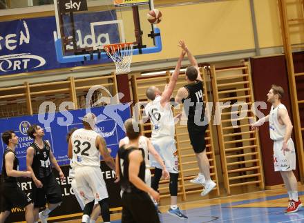 Basketball 2. Bundesliga. Play-Offs 2. Runde. Woerthersee Piraten gegen BK Mattersburg Rocks.  Maximilian Kunovjanek (Woerthersee Piraten),  Corey Hallett (Mattersburg). Klagenfurt, am 29.3.2019.
Foto: Kuess
---
pressefotos, pressefotografie, kuess, qs, qspictures, sport, bild, bilder, bilddatenbank