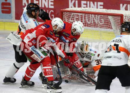 EBEL. Eishockey Bundesliga. KAC gegen	Moser Medical Graz99ers. Andrew Jacob Kozek, Matthew Neal,  (KAC), Peter Robin Weihager, Robin Rahm (Graz). Klagenfurt, am 31.3.2019.
Foto: Kuess

---
pressefotos, pressefotografie, kuess, qs, qspictures, sport, bild, bilder, bilddatenbank