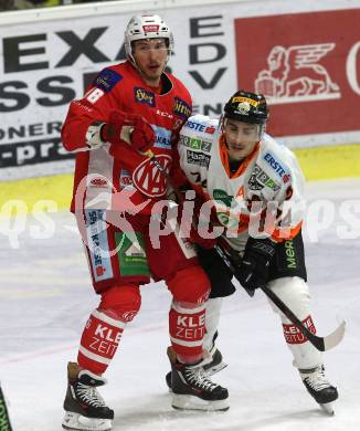 EBEL. Eishockey Bundesliga. KAC gegen	Moser Medical Graz99ers. Patrick Harand,  (KAC), Daniel Oberkofler (Graz). Klagenfurt, am 31.3.2019.
Foto: Kuess

---
pressefotos, pressefotografie, kuess, qs, qspictures, sport, bild, bilder, bilddatenbank