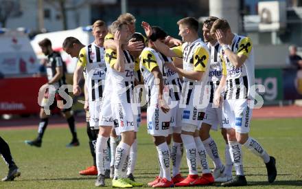 Fussball tipico Bundesliga. RZ Pellets WAC gegen LASK.  Torjubel Maximilian Ullmann, Joao Klauss De Mello, Joao Victor Santos Sa (LASK). Wolfsberg, am 23.2.2019.
Foto: Kuess

---
pressefotos, pressefotografie, kuess, qs, qspictures, sport, bild, bilder, bilddatenbank