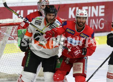 EBEL. Eishockey Bundesliga. KAC gegen	Moser Medical Graz99ers. David Joseph Fischer,  (KAC), Dwight King (Graz). Klagenfurt, am 31.3.2019.
Foto: Kuess

---
pressefotos, pressefotografie, kuess, qs, qspictures, sport, bild, bilder, bilddatenbank