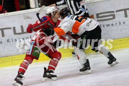 EBEL. Eishockey Bundesliga. KAC gegen	Moser Medical Graz99ers. Nikolaus Kraus,  (KAC), Robin Jakobsson (Graz). Klagenfurt, am 31.3.2019.
Foto: Kuess

---
pressefotos, pressefotografie, kuess, qs, qspictures, sport, bild, bilder, bilddatenbank