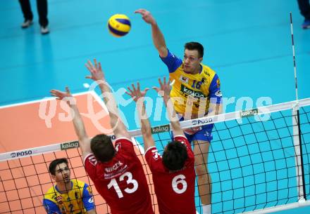 Volleyball. AVL Finale. SK Posojilnica Aich/Dob gegen SG Union Raiffeisen Waldviertel. Matej Koek, Maximilian Landfahrer (Aich/Dob). Bleiburg, 24.4.2019.
Foto: Kuess
---
pressefotos, pressefotografie, kuess, qs, qspictures, sport, bild, bilder, bilddatenbank