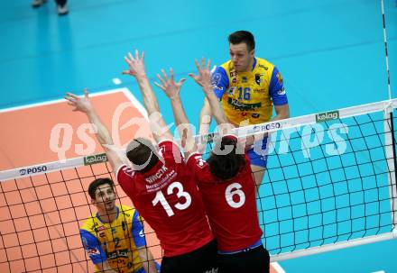 Volleyball. AVL Finale. SK Posojilnica Aich/Dob gegen SG Union Raiffeisen Waldviertel. Matej Koek, Maximilian Landfahrer (Aich/Dob). Bleiburg, 24.4.2019.
Foto: Kuess
---
pressefotos, pressefotografie, kuess, qs, qspictures, sport, bild, bilder, bilddatenbank