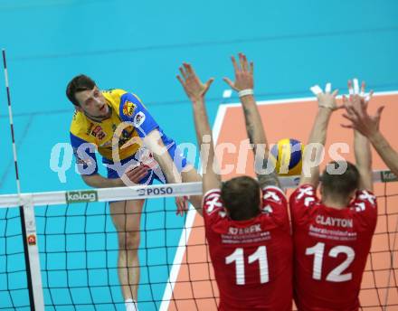 Volleyball. AVL Finale. SK Posojilnica Aich/Dob gegen SG Union Raiffeisen Waldviertel. Matej Mihajlovic,  (Aich/Dob). Bleiburg, 24.4.2019.
Foto: Kuess
---
pressefotos, pressefotografie, kuess, qs, qspictures, sport, bild, bilder, bilddatenbank