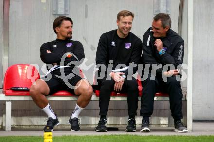 Fussball. 2. Liga. âSK Austria Klagenfurt gegen FAC Wien. Tormanntrainer Thomas Lenuweit, Co-Trainer Martin Lassnig, Trainer Robert Micheu (Klagenfurt). Klagenfurt, 26.4.2019.
Foto: Kuess
---
pressefotos, pressefotografie, kuess, qs, qspictures, sport, bild, bilder, bilddatenbank