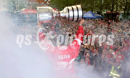 EBEL. Eishockey Bundesliga. Meisterfeier KAC.   Andrew Jacob Kozek. Klagenfurt, am 29.4.2019.
Foto: Kuess
---
pressefotos, pressefotografie, kuess, qs, qspictures, sport, bild, bilder, bilddatenbank