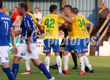 Fussball Uniqa OEFB Cup. Treibach gegen WSG Swarowski Tirol. Torjubel Zlatko Dedic, Florian Mader  (Tirol). Treibach, am 19.7.2019.
Foto: Kuess
www.qspictures.net
---
pressefotos, pressefotografie, kuess, qs, qspictures, sport, bild, bilder, bilddatenbank