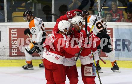 Ebel Eishockey Bundesliga. Testspiel. KAC gegen Wolfsburg Grizzlys. Torjubel Manuel Geier, Marcel Witting, Siim Liivik (KAC). Klagenfurt, am 21.8.2019.
Foto: Kuess
www.qspictures.net
---
pressefotos, pressefotografie, kuess, qs, qspictures, sport, bild, bilder, bilddatenbank