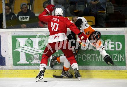 Ebel Eishockey Bundesliga. Testspiel. KAC gegen Wolfsburg Grizzlys. Andrew Jacob Kozek, (KAC), Sebastian Furchner   (Wolfsburg). Klagenfurt, am 21.8.2019.
Foto: Kuess
www.qspictures.net
---
pressefotos, pressefotografie, kuess, qs, qspictures, sport, bild, bilder, bilddatenbank