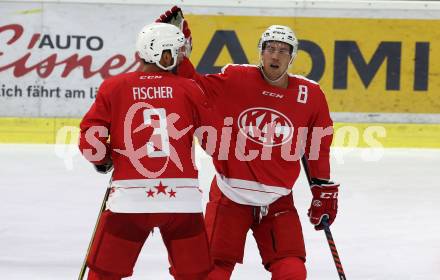 Ebel Eishockey Bundesliga. Testspiel. KAC gegen Wolfsburg Grizzlys. Torjubel David Joseph Fischer, Nick Petersen (KAC). Klagenfurt, am 21.8.2019.
Foto: Kuess
www.qspictures.net
---
pressefotos, pressefotografie, kuess, qs, qspictures, sport, bild, bilder, bilddatenbank