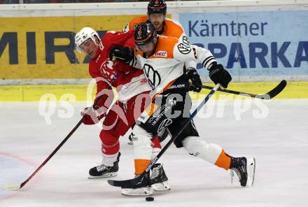 Ebel Eishockey Bundesliga. Testspiel. KAC gegen Wolfsburg Grizzlys. Nick Petersen,  (KAC), Nick Latta (Wolfsburg). Klagenfurt, am 21.8.2019.
Foto: Kuess
www.qspictures.net
---
pressefotos, pressefotografie, kuess, qs, qspictures, sport, bild, bilder, bilddatenbank