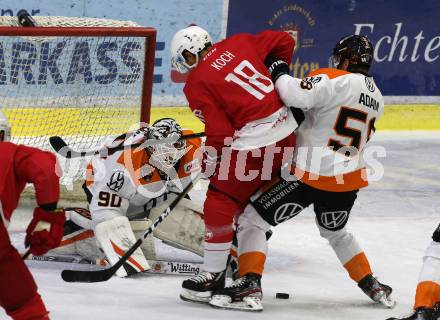 Ebel Eishockey Bundesliga. Testspiel. KAC gegen Wolfsburg Grizzlys. Thomas Koch, (KAC), Felix Brueckmann, Maximilian Adam   (Wolfsburg). Klagenfurt, am 21.8.2019.
Foto: Kuess
www.qspictures.net
---
pressefotos, pressefotografie, kuess, qs, qspictures, sport, bild, bilder, bilddatenbank