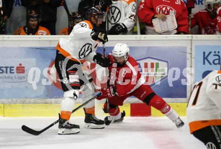 Ebel Eishockey Bundesliga. Testspiel. KAC gegen Wolfsburg Grizzlys. Thomas KOch,  (KAC), Christoph Hoehenleitner  (Wolfsburg). Klagenfurt, am 21.8.2019.
Foto: Kuess
www.qspictures.net
---
pressefotos, pressefotografie, kuess, qs, qspictures, sport, bild, bilder, bilddatenbank