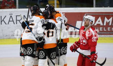 Ebel Eishockey Bundesliga. Testspiel. KAC gegen Wolfsburg Grizzlys.  Torjubel   (Wolfsburg). Klagenfurt, am 21.8.2019.
Foto: Kuess
www.qspictures.net
---
pressefotos, pressefotografie, kuess, qs, qspictures, sport, bild, bilder, bilddatenbank