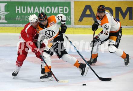 Ebel Eishockey Bundesliga. Testspiel. KAC gegen Wolfsburg Grizzlys. Nick Petersen,  (KAC), Nick Latta, Armin Wurm  (Wolfsburg). Klagenfurt, am 21.8.2019.
Foto: Kuess
www.qspictures.net
---
pressefotos, pressefotografie, kuess, qs, qspictures, sport, bild, bilder, bilddatenbank