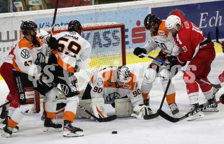 Ebel Eishockey Bundesliga. Testspiel. KAC gegen Wolfsburg Grizzlys. Andrew Kozek (KAC),  Wade Bergmann, Maximilian Adam, Felix Brueckmann, Marius Moechel  (Wolfsburg). Klagenfurt, am 21.8.2019.
Foto: Kuess
www.qspictures.net
---
pressefotos, pressefotografie, kuess, qs, qspictures, sport, bild, bilder, bilddatenbank