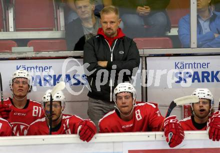 Ebel Eishockey Bundesliga. Testspiel. KAC gegen Wolfsburg Grizzlys. Trainer Petri Matikainen (KAC). Klagenfurt, am 21.8.2019.
Foto: Kuess
www.qspictures.net
---
pressefotos, pressefotografie, kuess, qs, qspictures, sport, bild, bilder, bilddatenbank