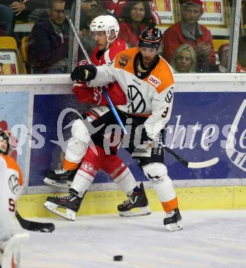 Ebel Eishockey Bundesliga. Testspiel. KAC gegen Wolfsburg Grizzlys. Manuel Ganahl,  (KAC), Jeff Likens  (Wolfsburg). Klagenfurt, am 21.8.2019.
Foto: Kuess
www.qspictures.net
---
pressefotos, pressefotografie, kuess, qs, qspictures, sport, bild, bilder, bilddatenbank