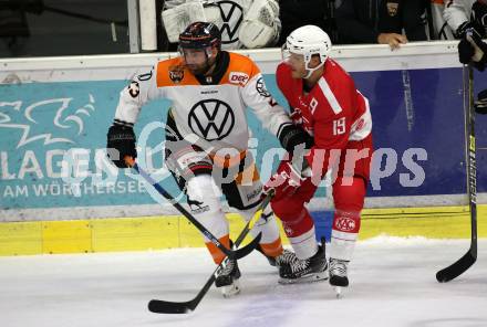 Ebel Eishockey Bundesliga. Testspiel. KAC gegen Wolfsburg Grizzlys. Stefan Geier, (KAC),  Gerrit Fauser  (Wolfsburg). Klagenfurt, am 21.8.2019.
Foto: Kuess
www.qspictures.net
---
pressefotos, pressefotografie, kuess, qs, qspictures, sport, bild, bilder, bilddatenbank