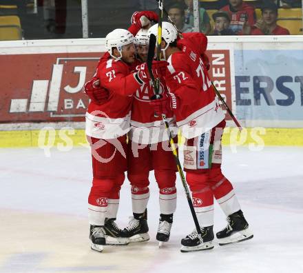 Ebel Eishockey Bundesliga. Testspiel. KAC gegen Wolfsburg Grizzlys. Torjubel Manuel Geier, Marcel Witting, Siim Liivik (KAC). Klagenfurt, am 21.8.2019.
Foto: Kuess
www.qspictures.net
---
pressefotos, pressefotografie, kuess, qs, qspictures, sport, bild, bilder, bilddatenbank