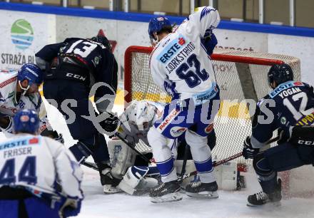 EBEL. Eishockey Bundesliga. Turnier. EC VSV gegen Fehervar AV19. Brandon Maxwell, Patrick Bjorkstrand,  (VSV), Mikko Lehtonen  (Fehervar). Bled, am 23.8.2019.
Foto: Kuess
www.qspictures.net
---
pressefotos, pressefotografie, kuess, qs, qspictures, sport, bild, bilder, bilddatenbank