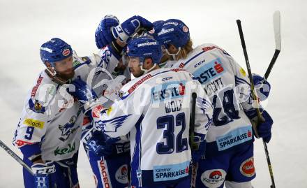 EBEL. Eishockey Bundesliga. Testspiel. EC VSV gegen Fehervar AV19.   Torjubel Kevin Schmidt, Bernd Wolf, Danila Karaban, Miika Lahti (VSV). Bled, am 23.8.2019.
Foto: Kuess
www.qspictures.net
---
pressefotos, pressefotografie, kuess, qs, qspictures, sport, bild, bilder, bilddatenbank