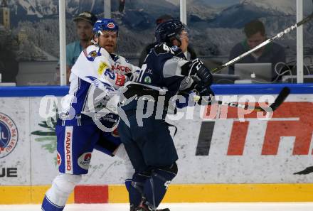 EBEL. Eishockey Bundesliga. Turnier. EC VSV gegen Fehervar AV19.  Miika Lahti,  (VSV), Jonathan Harty (Fehervar). Bled, am 23.8.2019.
Foto: Kuess
www.qspictures.net
---
pressefotos, pressefotografie, kuess, qs, qspictures, sport, bild, bilder, bilddatenbank