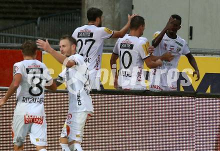 Fussball tipico Bundesliga. RZ Pellets WAC gegen Cashpoint SCR Altach.  Torjubel Anderson Niangbo, Shon Zalman Weissman, Michael Liendl, Michael Novak, Marcel Ritzmaier (WAC). Wolfsberg, am 24.8.2019.
Foto: Kuess
www.qspictures.net

---
pressefotos, pressefotografie, kuess, qs, qspictures, sport, bild, bilder, bilddatenbank