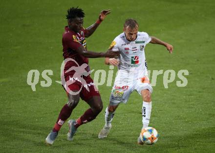 Fussball tipico Bundesliga. RZ Pellets WAC gegen Cashpoint SCR Altach.  Marcel Ritzmaier, (WAC), Ousmane Diakite  (Altach). Wolfsberg, am 24.8.2019.
Foto: Kuess
www.qspictures.net

---
pressefotos, pressefotografie, kuess, qs, qspictures, sport, bild, bilder, bilddatenbank