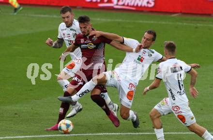 Fussball tipico Bundesliga. RZ Pellets WAC gegen Cashpoint SCR Altach.  Michael Sollbauer, Mario Leitgeb, Romano Christian Schmid, (WAC), Mergim Berisha  (Altach). Wolfsberg, am 24.8.2019.
Foto: Kuess
www.qspictures.net

---
pressefotos, pressefotografie, kuess, qs, qspictures, sport, bild, bilder, bilddatenbank