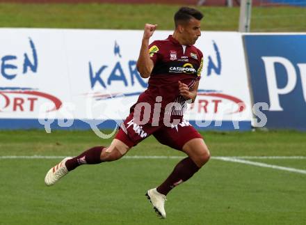 Fussball tipico Bundesliga. RZ Pellets WAC gegen Cashpoint SCR Altach.  Torjubel Manfred Fischer (Altach). Wolfsberg, am 24.8.2019.
Foto: Kuess
www.qspictures.net

---
pressefotos, pressefotografie, kuess, qs, qspictures, sport, bild, bilder, bilddatenbank