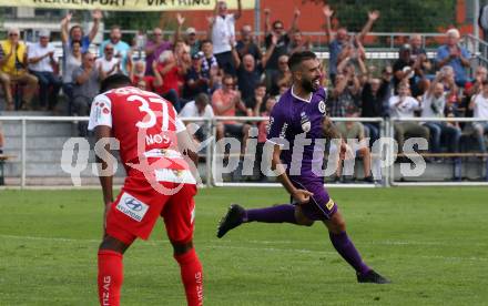 Fussball 2. Liga. SK Austra Klagenfurt gegen FC Blau Weiss Linz. Torjubel Kosmas Gkezos (Austria Klagenfurt),. Klagenfurt, am 25.8.2019.
Foto: Kuess
www.qspictures.net
---
pressefotos, pressefotografie, kuess, qs, qspictures, sport, bild, bilder, bilddatenbank