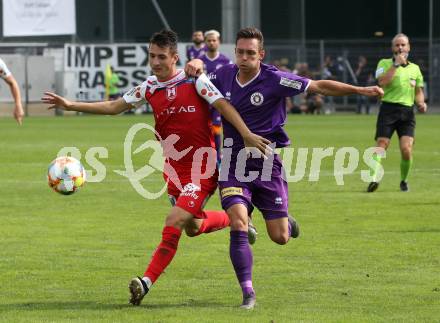 Fussball 2. Liga. SK Austra Klagenfurt gegen FC Blau Weiss Linz. Oliver Markoutz (Austria Klagenfurt), Danilo Mitrovic (BW Linz). Klagenfurt, am 25.8.2019.
Foto: Kuess
www.qspictures.net
---
pressefotos, pressefotografie, kuess, qs, qspictures, sport, bild, bilder, bilddatenbank