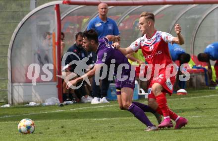 Fussball 2. Liga. SK Austra Klagenfurt gegen FC Blau Weiss Linz. Polydoros Gkezos, (Austria Klagenfurt), Philipp Ablinger  (Linz). Klagenfurt, am 25.8.2019.
Foto: Kuess
www.qspictures.net
---
pressefotos, pressefotografie, kuess, qs, qspictures, sport, bild, bilder, bilddatenbank