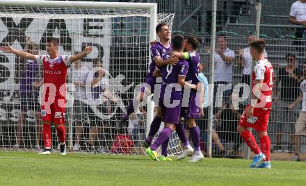 Fussball 2. Liga. SK Austra Klagenfurt gegen FC Blau Weiss Linz. Torjubel Oliver Markoutz, Darijo Pecirep, Philipp Huetter (Austria Klagenfurt). Klagenfurt, am 25.8.2019.
Foto: Kuess
www.qspictures.net
---
pressefotos, pressefotografie, kuess, qs, qspictures, sport, bild, bilder, bilddatenbank