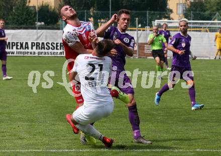 Fussball 2. Liga. SK Austra Klagenfurt gegen FC Blau Weiss Linz. Oliver Markoutz (Austria Klagenfurt), Turgay Gemicibasi, Ammar Helac  (Linz). Klagenfurt, am 25.8.2019.
Foto: Kuess
www.qspictures.net
---
pressefotos, pressefotografie, kuess, qs, qspictures, sport, bild, bilder, bilddatenbank