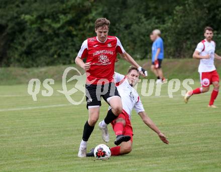 Fussball. Kaerntner Liga. Ferlach Atus gegen Spittal/Drau. Petar Maric (Ferlach),  Raphael Willibald Glanznig (Spittal). Ferlach, 24.8.2019.
Foto: Kuess
www.qspictures.net
---
pressefotos, pressefotografie, kuess, qs, qspictures, sport, bild, bilder, bilddatenbank