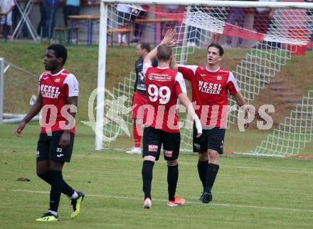 Fussball. Kaerntner Liga. Ferlach Atus gegen Spittal/Drau.  Torjubel Daniel Urbas, Michael Oberwinkler  (Spittal). Ferlach, 24.8.2019.
Foto: Kuess
www.qspictures.net
---
pressefotos, pressefotografie, kuess, qs, qspictures, sport, bild, bilder, bilddatenbank