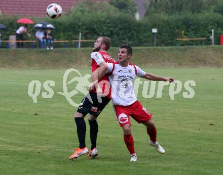 Fussball. Kaerntner Liga. Ferlach Atus gegen Spittal/Drau.  Hannes Esterle (Ferlach), Daniel Urbas  (Spittal). Ferlach, 24.8.2019.
Foto: Kuess
www.qspictures.net
---
pressefotos, pressefotografie, kuess, qs, qspictures, sport, bild, bilder, bilddatenbank