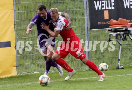 Fussball 2. Liga. SK Austra Klagenfurt gegen FC Blau Weiss Linz. Philipp Huetter,  (Austria Klagenfurt), Martin Kreuzriegler (Linz). Klagenfurt, am 25.8.2019.
Foto: Kuess
www.qspictures.net
---
pressefotos, pressefotografie, kuess, qs, qspictures, sport, bild, bilder, bilddatenbank