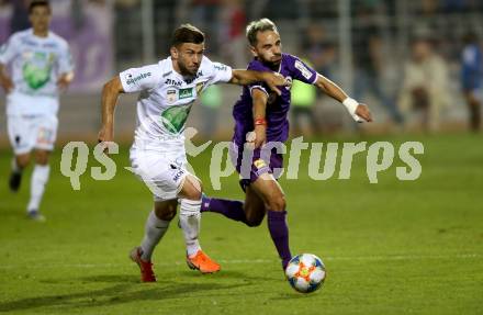 Fussball 2. Liga. SK Austria Klagenfurt gegen SC Austria Lustenau. Okan Aydin,  (Austria Klagenfurt), Michael Lageder (Lustenau). Klagenfurt, am 13.9.2019.
Foto: Kuess
www.qspictures.net
---
pressefotos, pressefotografie, kuess, qs, qspictures, sport, bild, bilder, bilddatenbank